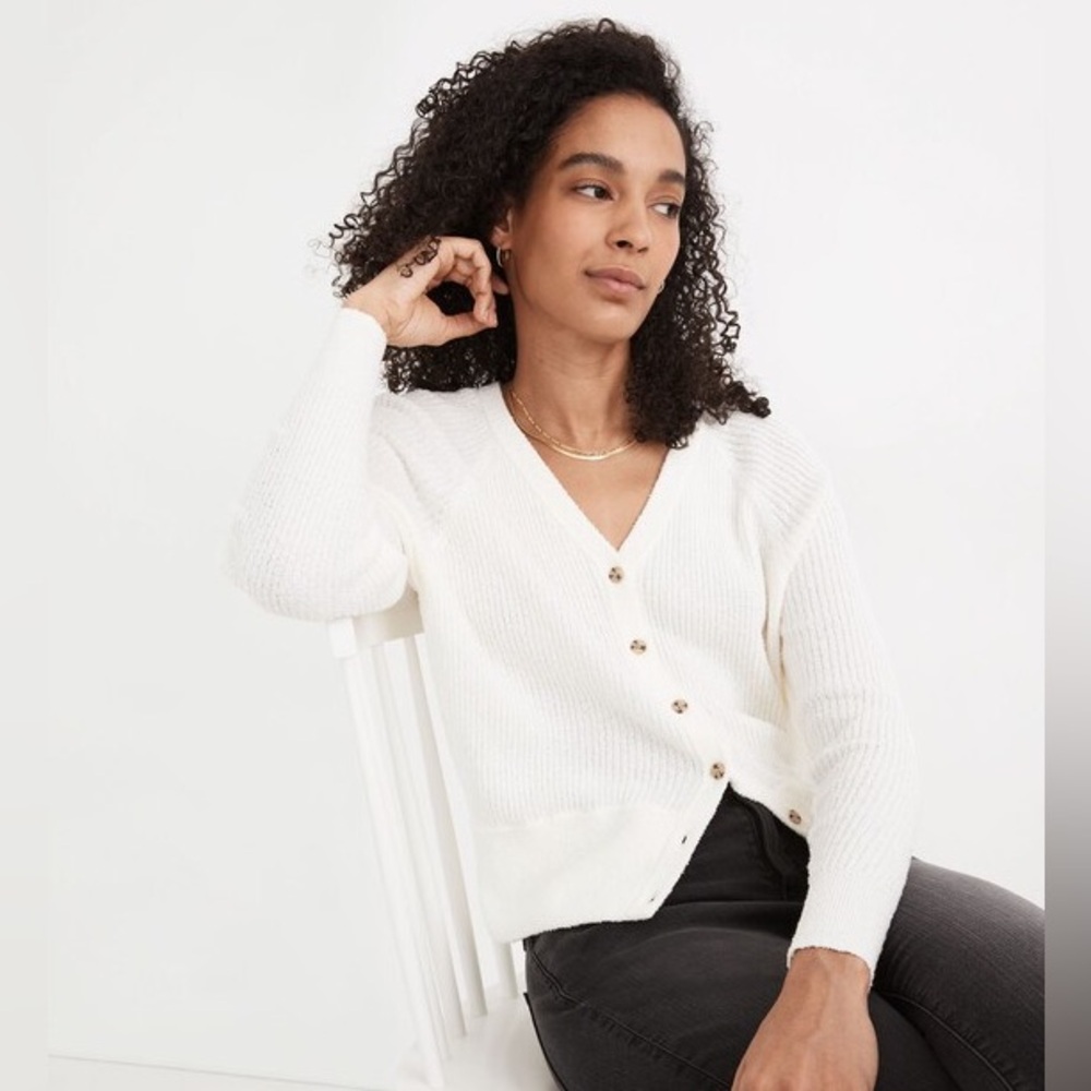 Madewell Maysville V-Neck Women's Cream Soft Knit button up Cardigan Sweater L
